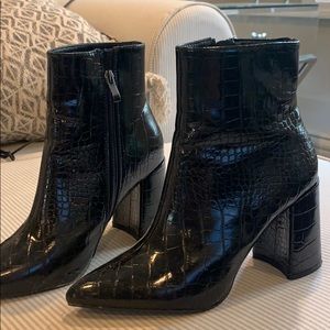 Black crocodile print booties